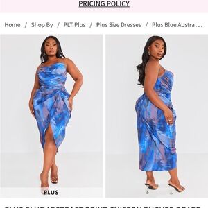 Blue Abstract Print Chiffon Ruched Drape Midi Dress - Size 16